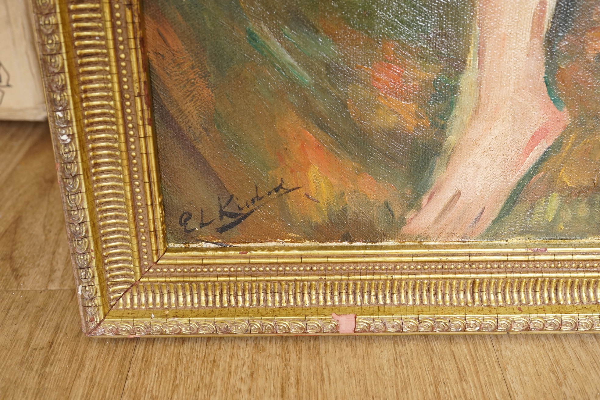 Decorative oil on board, Full length study of a nude woman, 77 x 45cm